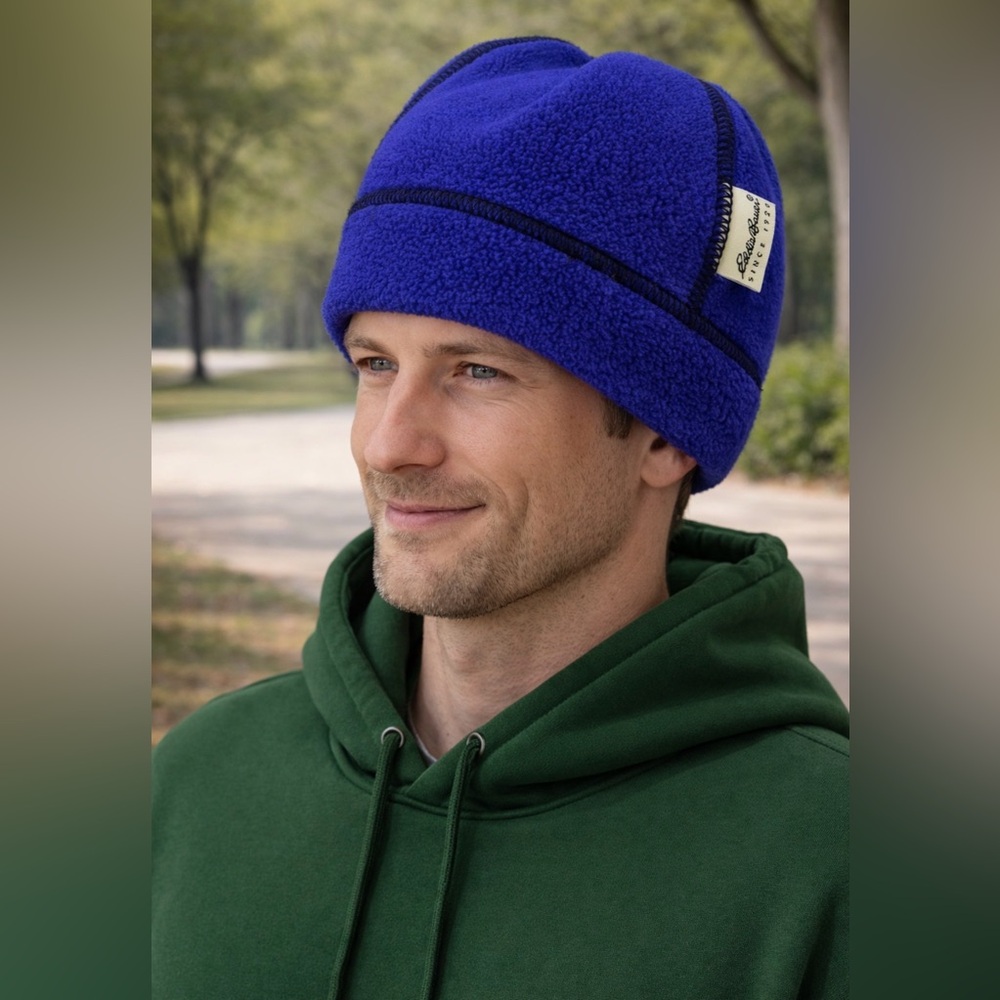 Eddie Bauer Blue Fleece Beanie Hat Winter Outdoor Cold Weather EUC